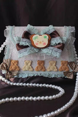 Mint Chocolate Little Bear Bowknot Lace Pearl Sweet Lolita Handbag - Product - 4