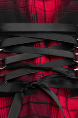 Black/Red Plaid Print Ruffle Lace Women's Punk Dress - Product - 5