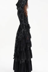 Black Long Trumpet Sleeves Multi-Layered Embroidery Lace Hooded Ripped Women's Gothic Jacket - Product - 7