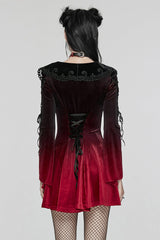 Black/Red Doll Collar Long Sleeves Gradient Embroidery Women's Gothic Prom Dress - Product - 3