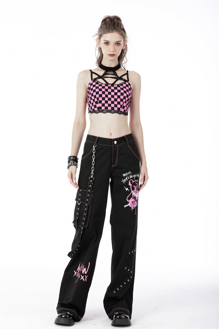Black Dangerous Bear Chain-Decorated Women's Grunge Bell Bottom Pants - Product - 5