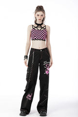Black Dangerous Bear Chain-Decorated Women's Grunge Bell Bottom Pants - Product - 5