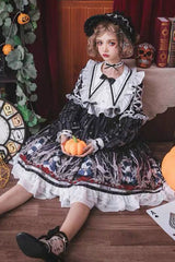 Black Rabbit'S Requiem Round Collar Long Sleeves College Style Gothic Lolita OP Dress - Product - 5