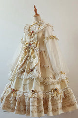 Gold Hanayome Bowknot Princess Multi-Layer Ruffled Sweet Lolita JSK Dress - Product - 3