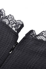 Black Tulle Lace Stand Collar Short Puff Sleeves Women's Lolita Gothic Doll Dress - Product - 18