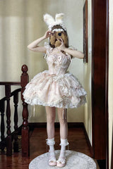 Pink [Anna’s Ball] Square Collar Ruffled Hanayome Bow Lace Sweet Princess Ballet Lolita Jsk Dress - Product - 15