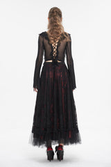 Black Lace Up Ruffled Trumpet Sleeves Mesh Women's Gothic Shirt - Product - 7