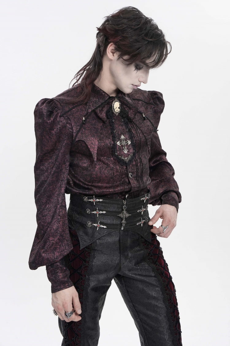 Black Jacquard Lace-Up Slim Men's Gothic Handsome Girdle - Product - 9