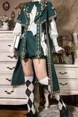 Green [Theocratic Messenger] Embroidery Classic Military Gorgeous Handsome Ouji Lolita Coat Blouse Shorts Set - Product - 12