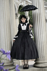 Black [Sleepless Night] Long Hime Sleeves Ruffle Bowknot Gothic Lolita Dress - Product - 9