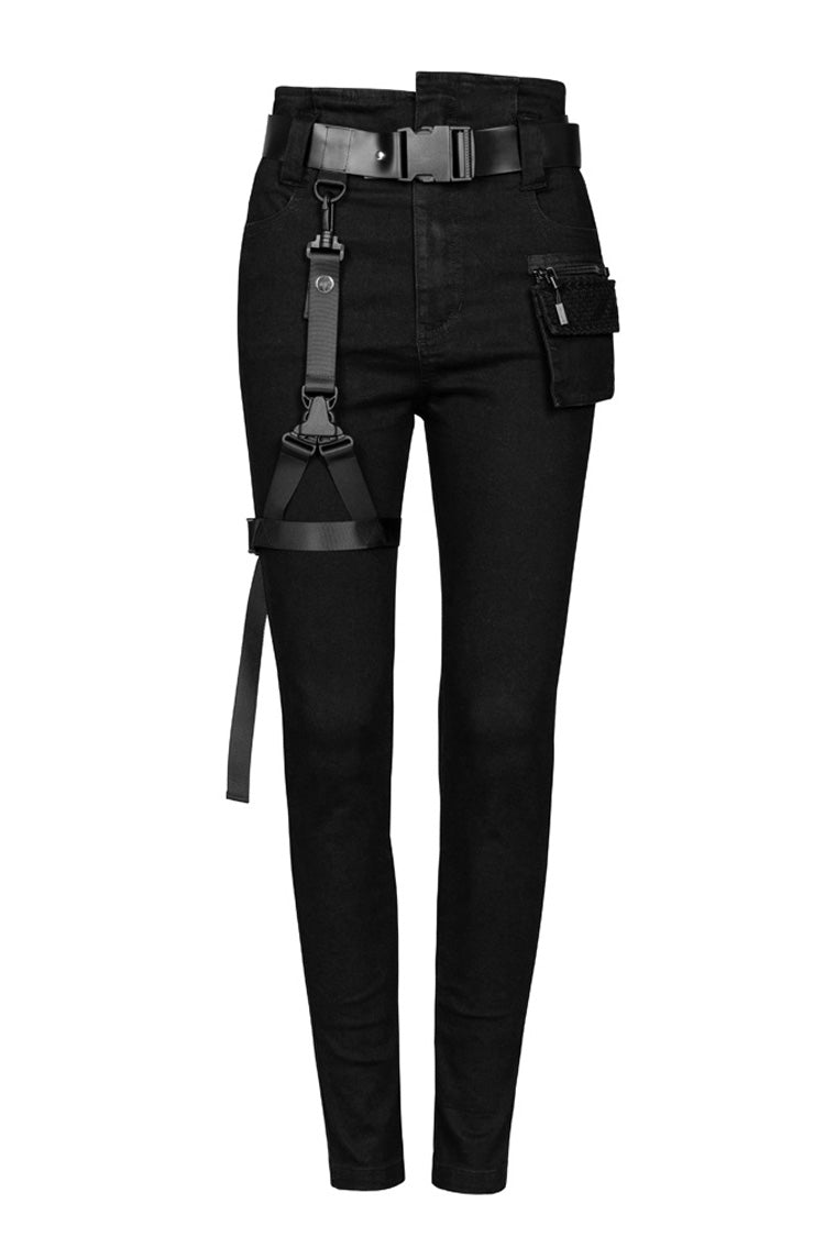 Black Detachable Loop Denim Skinny Women's Steam Punk Jeans - Product - 5
