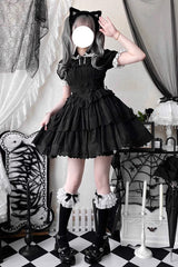 Bowknot Hollow Gothic Lolita Tiered JSK Dress 2 Colors - Black - 1