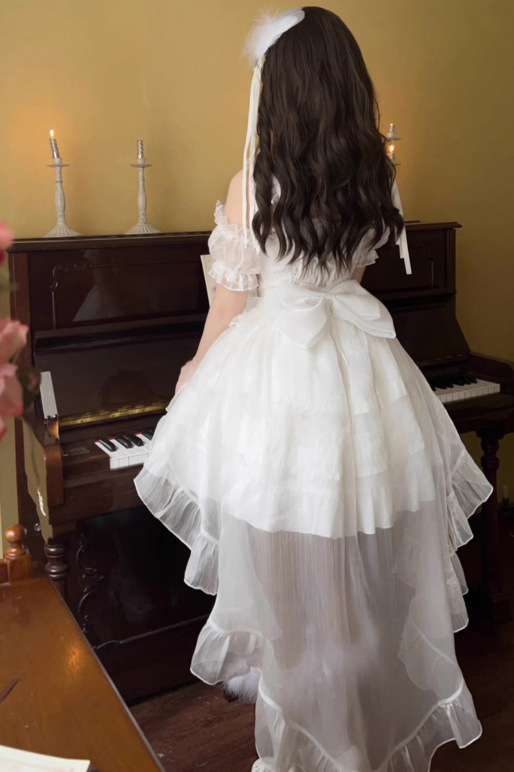 White Sleeveless Multi-layer Ruffle Bowknot Sweet Lolita Jsk Dress - Product - 3