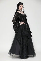 Black Deep V Collar Long Trumpet Sleeves Lace Lace-Up Women's Gothic Corset Top - Product - 2