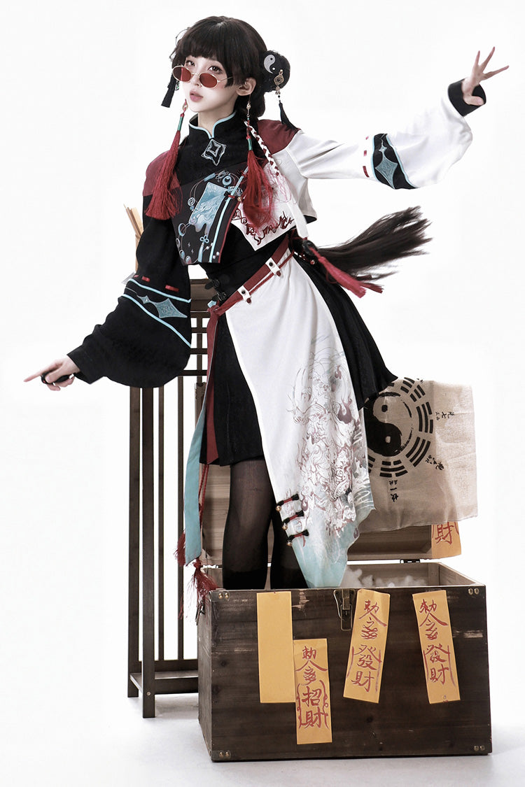 Multi-Color [Walking With The Demon] Print Asymmetric Gothic Chinese Style Ouji Lolita Skirt - Product - 16