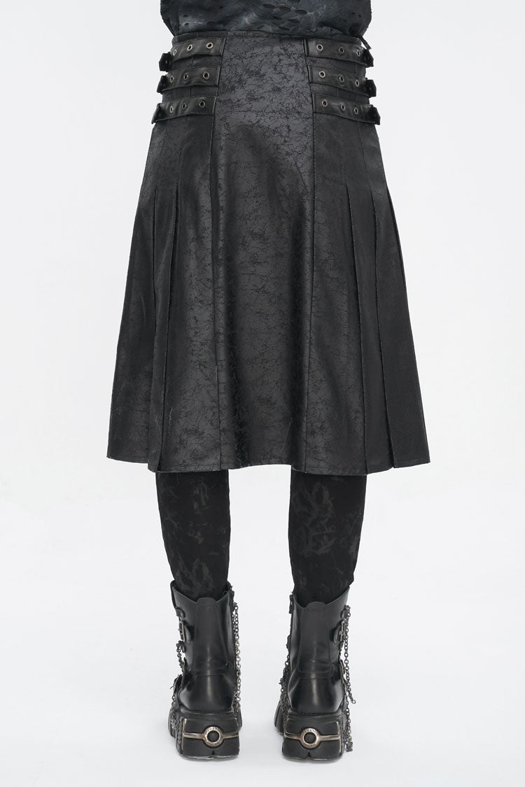 Black Print Chain Multi Buckle Men's Gothic Skirt - Product - 4