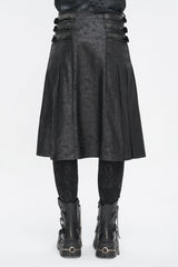 Black Print Chain Multi Buckle Men's Gothic Skirt - Product - 4