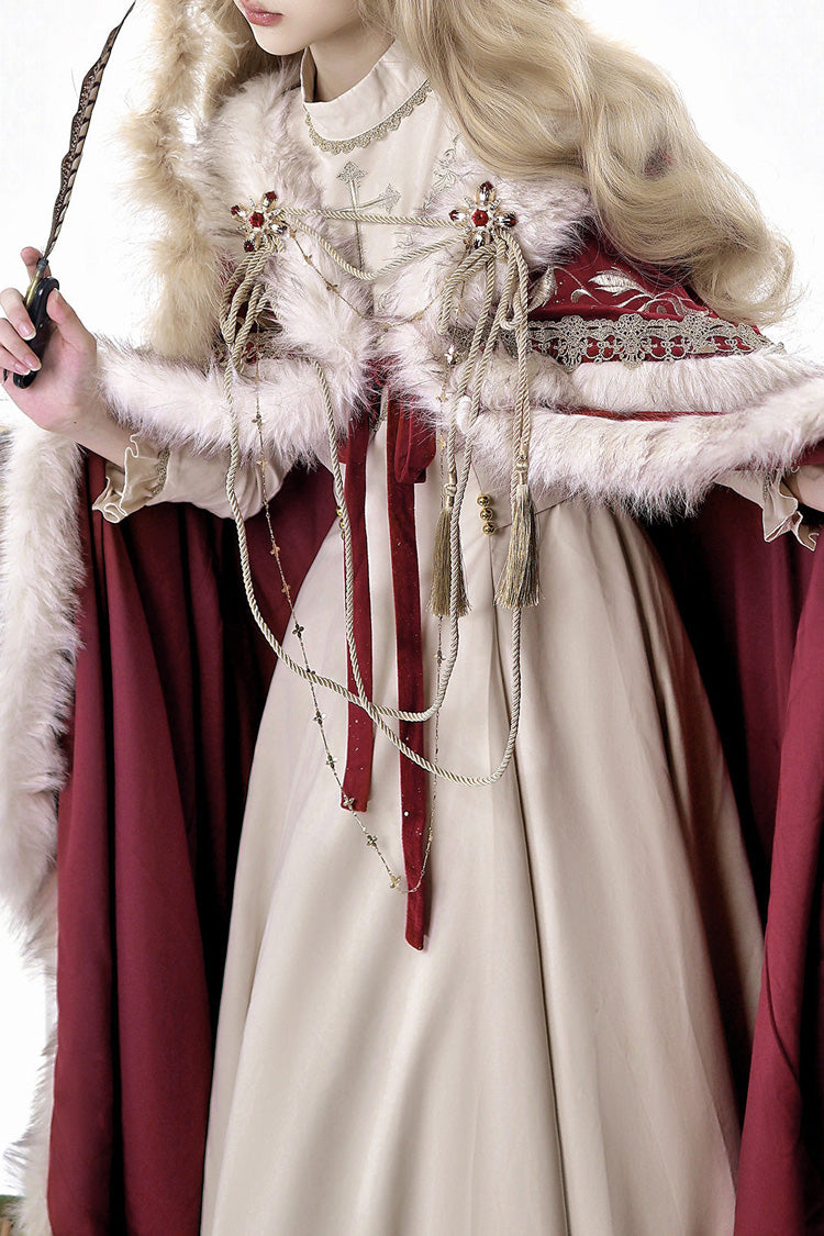 Red [Royal Coronation] Embroidered Sweet Gorgeous European Court Style Lolita Dress and Cape Set - Product - 6