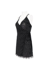 Black Sexy Super V-Neck Velvet Jacquard Lace Lace-Up Women's Gothic Dress - Product - 7
