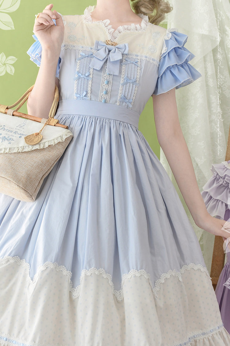 [Summer Wind] Short Sleeves Polka Dot Print Ruffle Embroidery Sweet Lolita Dress 3 Colors - Product - 10