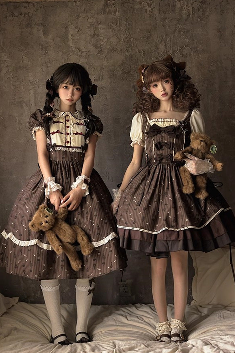 Brown Moro Coco [Hot Air Balloon] Print Ruffle Bowknot Sweet Elegant Princess Lolita Dress - Product - 4