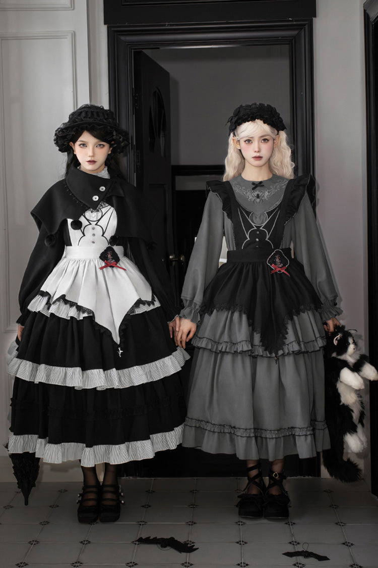 [Castle Night] Long Sleeves Ruffle Embroidery Gothic Lolita Dress 2 Colors - Black - 1