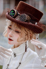 Brown Victorian Style Bowknot Mesh Classic Vintage Ouji Lolita Hat - Brown - 1