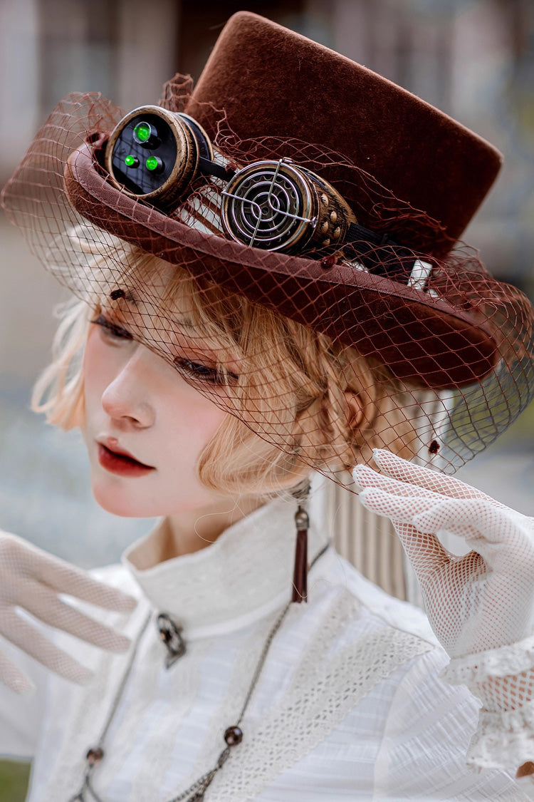 Brown Victorian Style Bowknot Mesh Classic Vintage Ouji Lolita Hat - Brown - 1