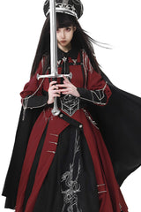 Red/Black [Scarlet Night Knight] Metal Chain Print Bowknot Gothic Military Elegant Lolita Dress - Product - 5