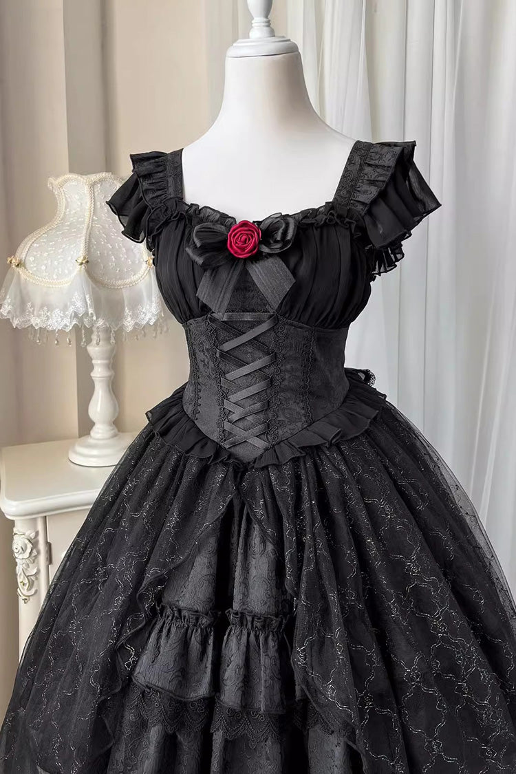 Black Elegant Bride Gorgeous Tea Party Gothic Lolita Tiered Dress - Product - 10