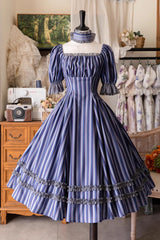 [Forest Basket] Print Short Sleeves Ruffle Lace Sweet Elegant Lolita Dress 6 Colors - Blue - 4