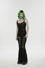Black Spliced Slim Eyelet Women's Punk Pants - Product - 7