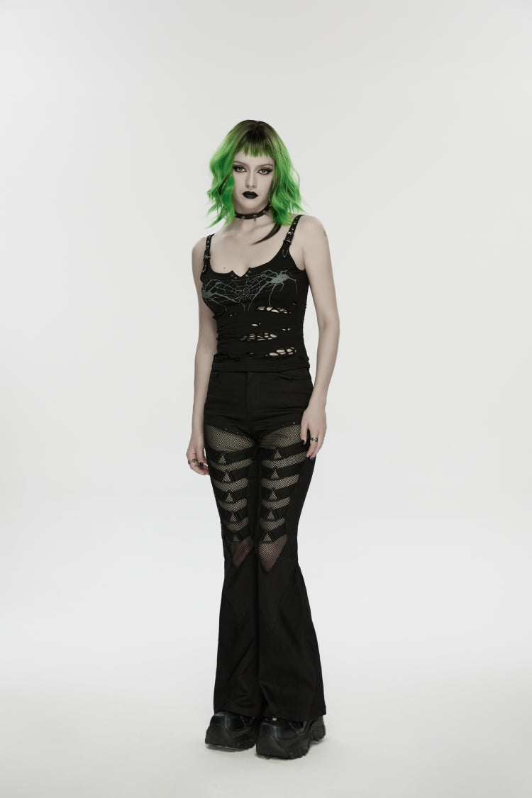 Black Spliced Slim Eyelet Women's Punk Pants - Product - 7