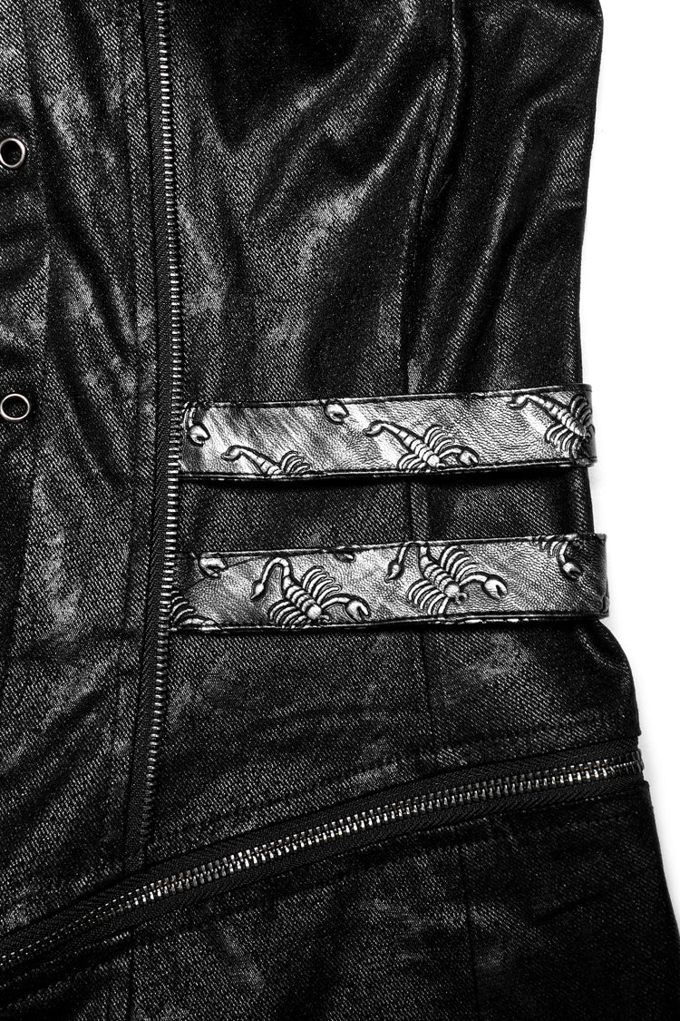 Black Stand Collar Metal Buckle Long Sleeves Mens Steampunk Coat - Product - 13