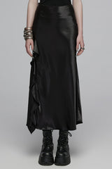 Black Ruffle Slim Asymmetric Women's Gothic Skirt - Black - 1