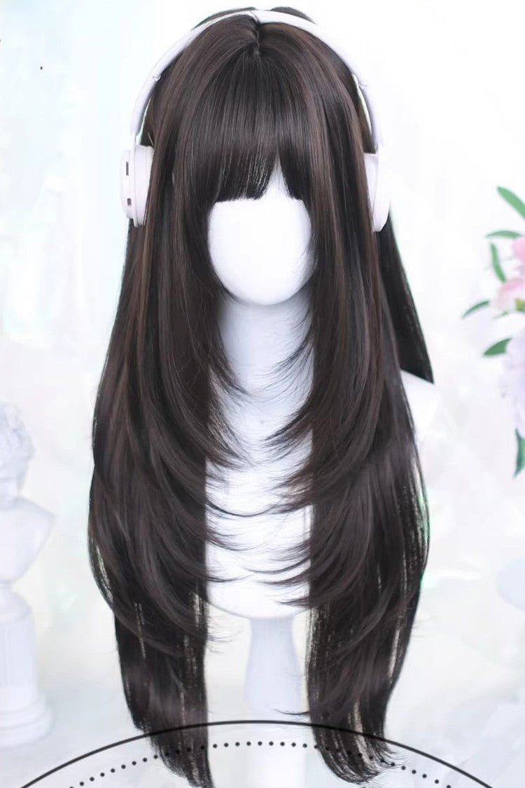 Wispy Air Bangs Straight Sweet Japanese Style Lolita Wig 2 Colors - Black-Tea-Brown - 4