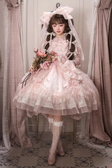 Pink [Candy Flavor] Square Collar Sleeveless Ruffled Bow Lace Sweet Gorgeous Lolita Jsk Dress - Pink - 1