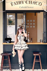 Apricot Multi-layer Polka Dots Print Navy Doll Ruffle Bowknot Sweet Lolita Tiered Dress - Product - 7