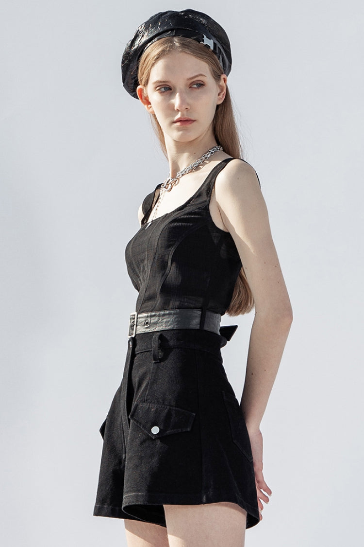 Black Square Collar Belt Rectangle Buckle Women's Punk Vest - Product - 2