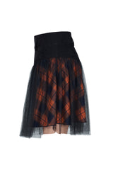 Black/Red Lace Mesh Stitching Plaid Metal Buckle Decoration High Waist Women's Punk Short Skirt - Product - 5