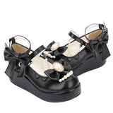 Round toe Bowknot Pearl Chain Classic Lolita Shoes - Product - 4
