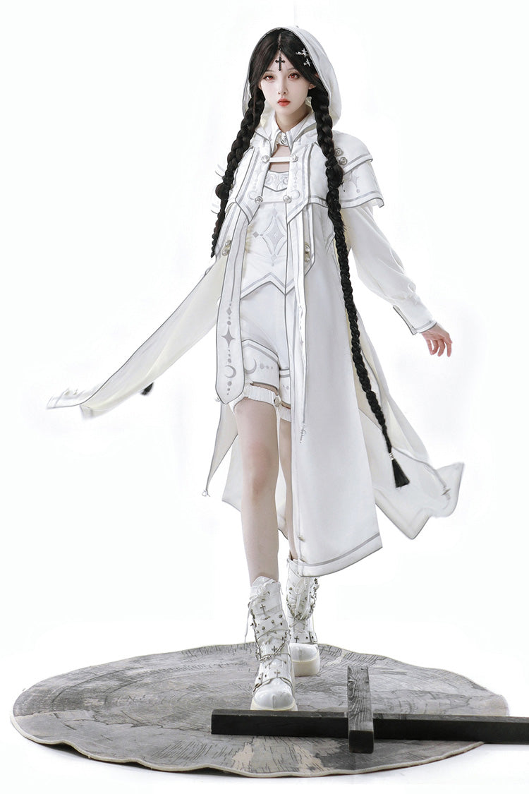 White Bionic Dimension Futuristic Mechanical Style Print Ouji Fashion Lolita Shorts - White - 13