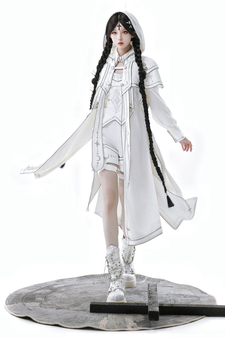 White Bionic Dimension Futuristic Mechanical Style Print Ouji Fashion Lolita Cape - Product - 4