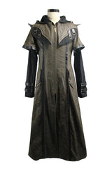 Double Sleeves Steampunk Brown Leather Hooded Mens Long Coat - Product - 4