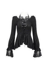 Black Ruffled Lace Splice Women's Gothic Shirt - Product - 7