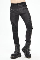 Black Punk Glued Fake Two Pieces Mens Pants - Product - 2