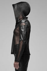 Black Long Sleeves Hooded Mens Translucent Steampunk Coat - Product - 2