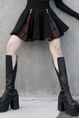 Black Stitching Red Plaid Women's Punk Pleated Skirt - Product - 4