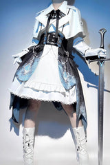 White/Blue Gradient Print Ruffle Cardigan Pearl Sweet College British Knight Style Handsome Lolita Dress Set - Product - 3