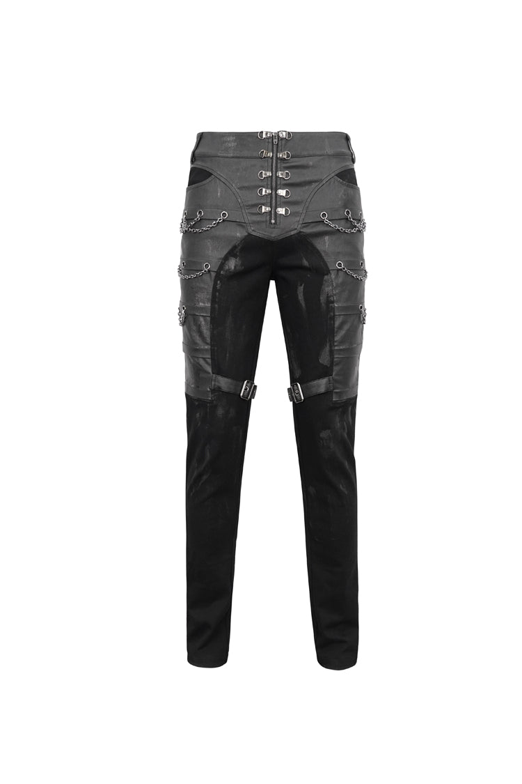 Black Slim Fit Zip Stud Side Chain Eyelet Rock Men's Gothic Trousers - Product - 5